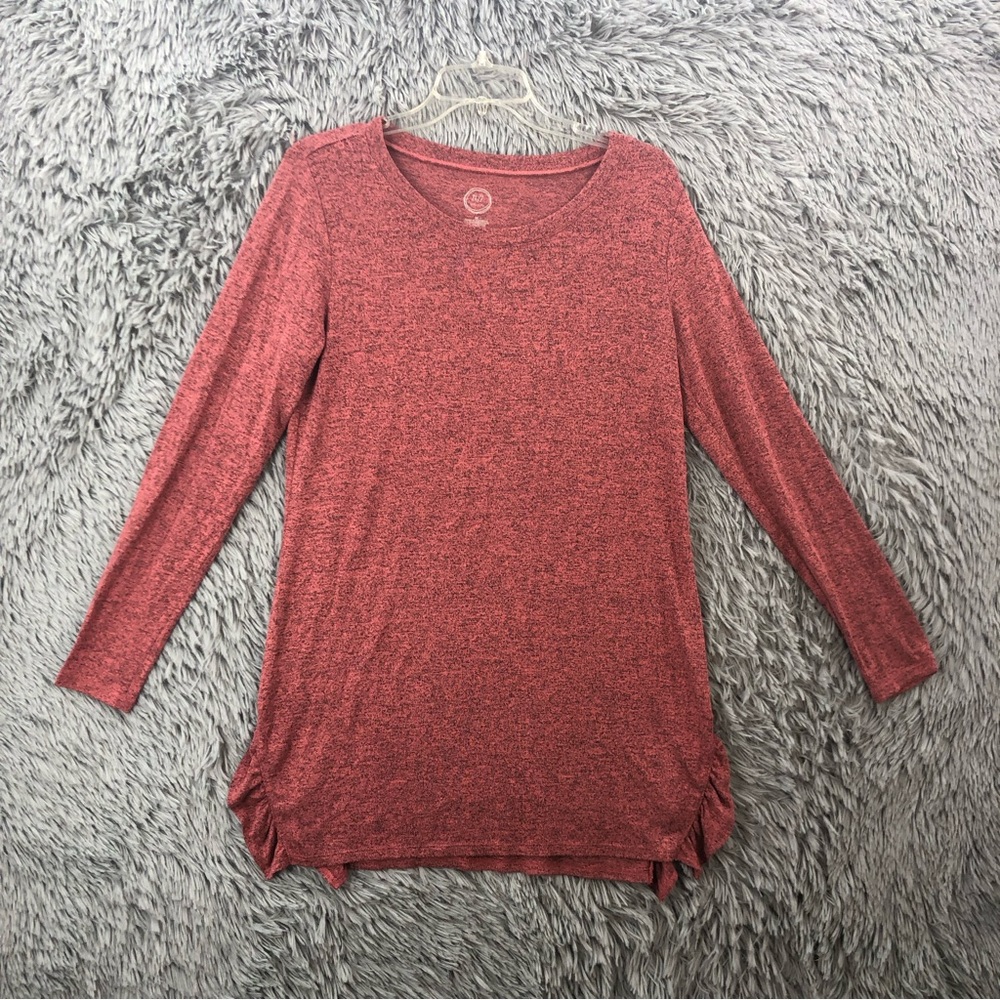Maurices 24/7 Shirt Women Medium Ruffle Side Hem Slit Heathered Soft Long Sleeve